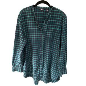 Lands' End Men's XL Flannel‎ Nightshirt Plaid Cotton Sleep Shirt w/ Side Pockets